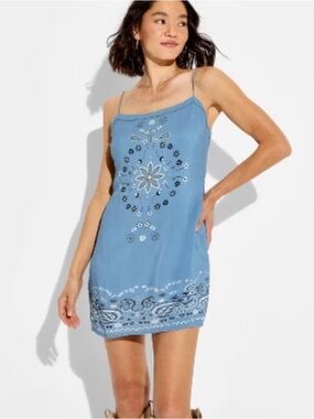 Wild Fable Bandana Mini Shift Dress With Beaded Detail Size XXS NWOT